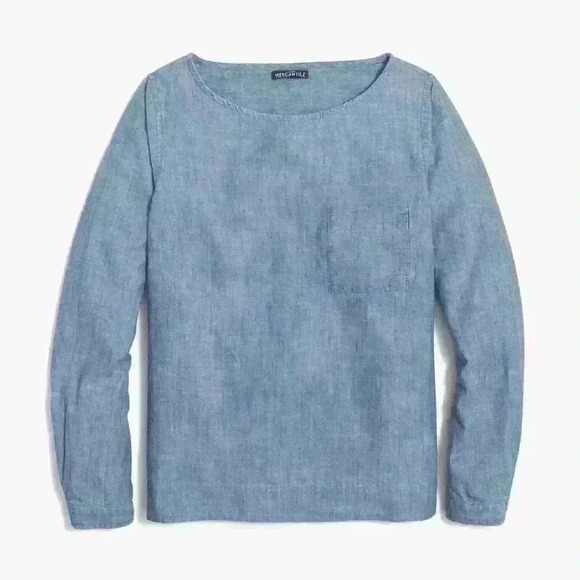 J. Crew Women’s Chambray Popover Shirt with Pocket Long Sleeve Blue Size XXS - Picture 1 of 7